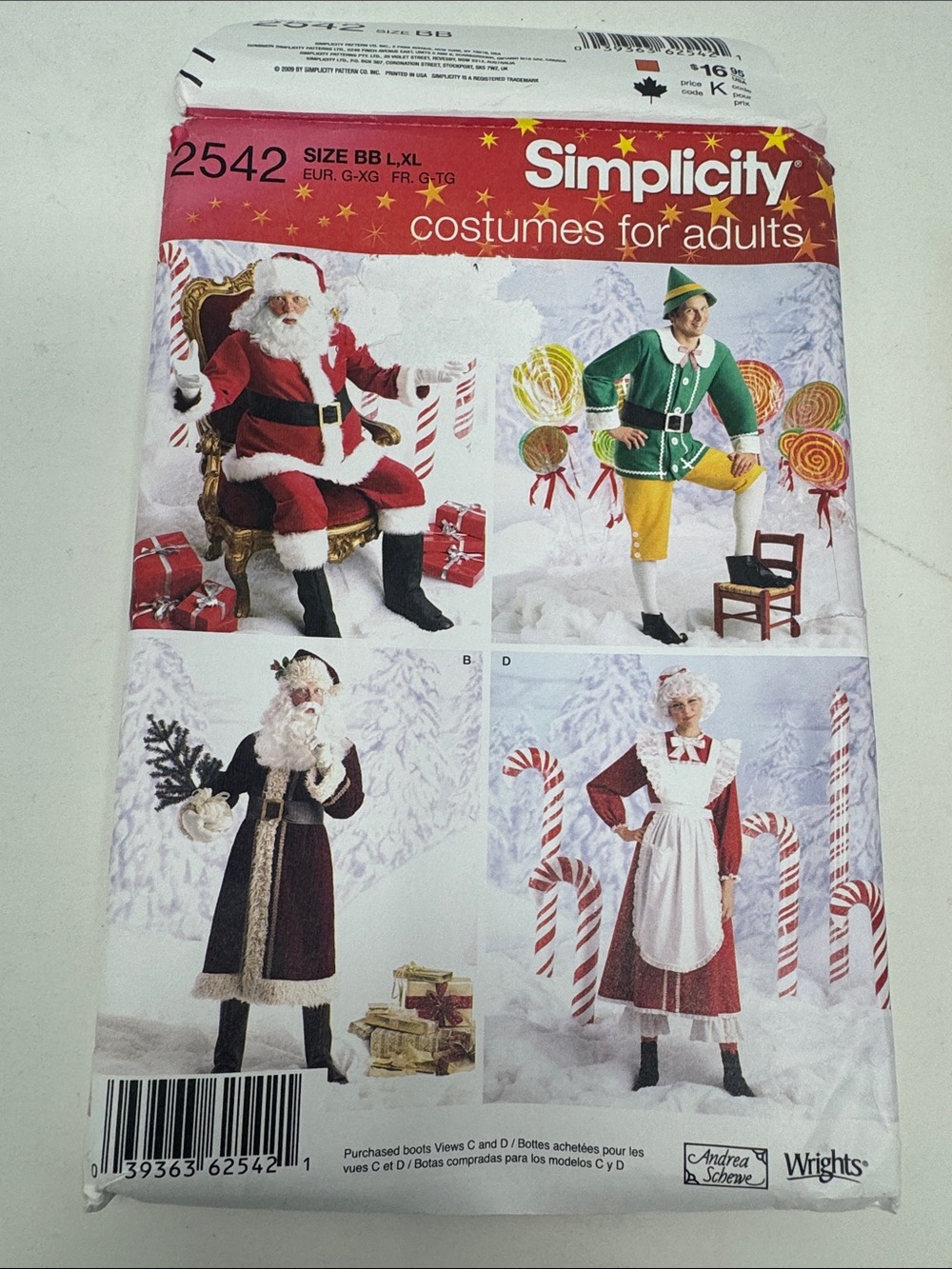 SIMPLICITY UNCUT PATTERN SANTA MRS CLAUS ELF COSPLAY ADULTS BUDDY 2542 CHRISTMAS